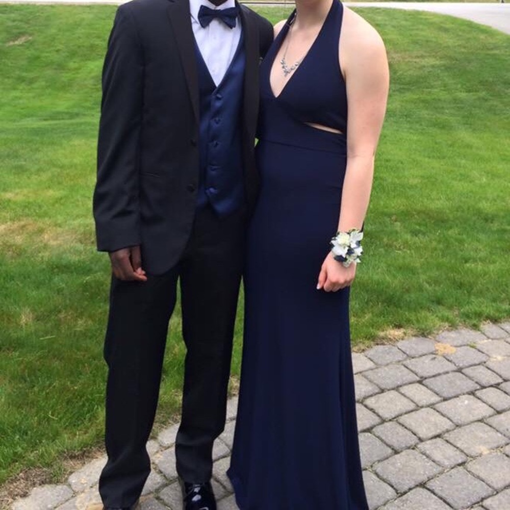 Navy Blue Halter Prom Dress